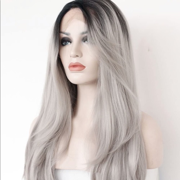 22” Ombre Black Gray Lace Front Wig *NEW*